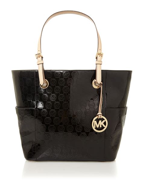 michael kors tote bag black shiny mk|michael kors black canvas tote.